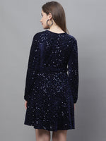 Thumbnail for Jainish Women's WoSequin Velvet A-line dress - Navy Blue - Distacart
