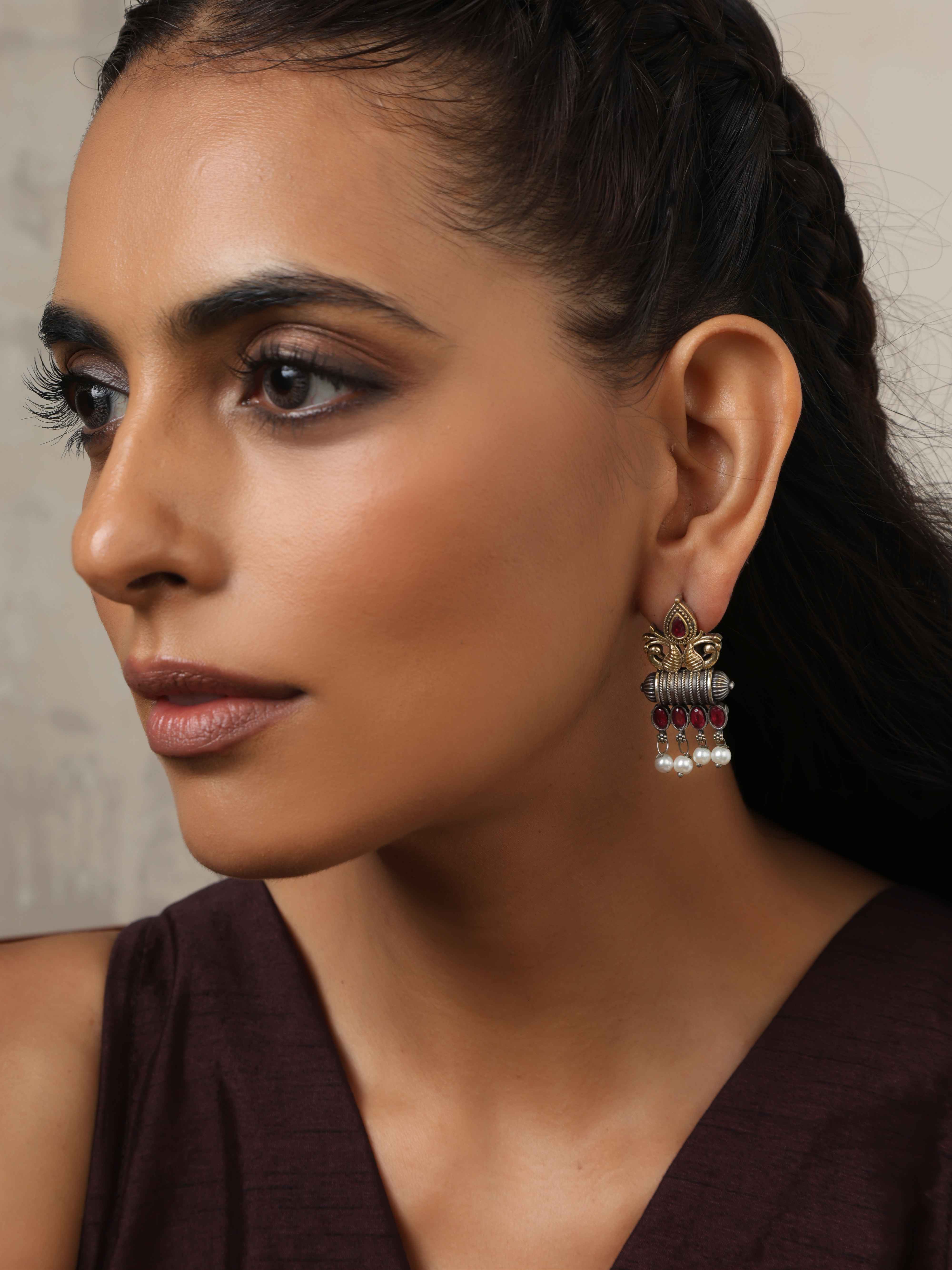 trueBrowns Silver Gold Tone Stud Earrings - Distacart