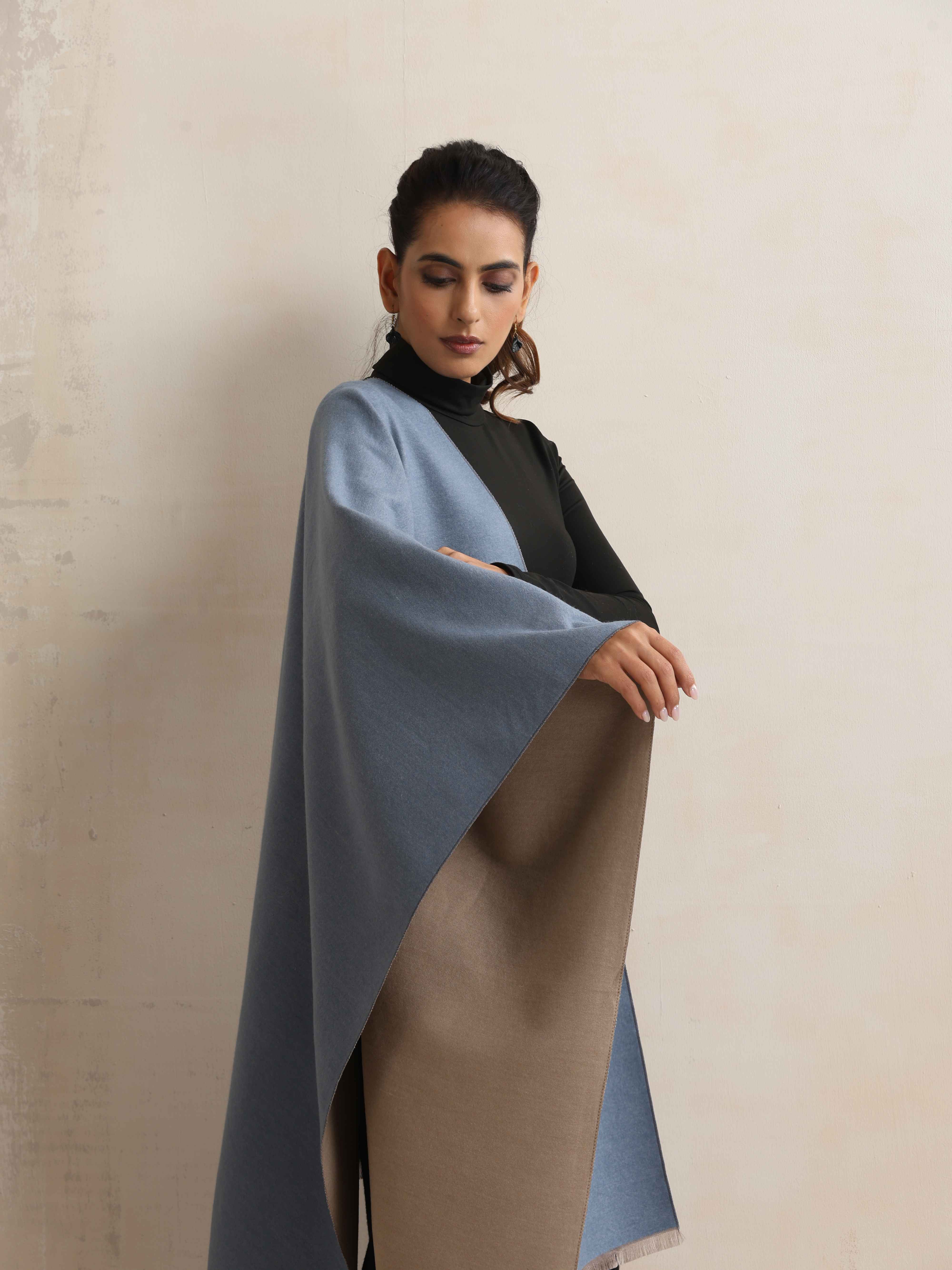 trueBrowns Blue Reversible Woollen Stole - Distacart