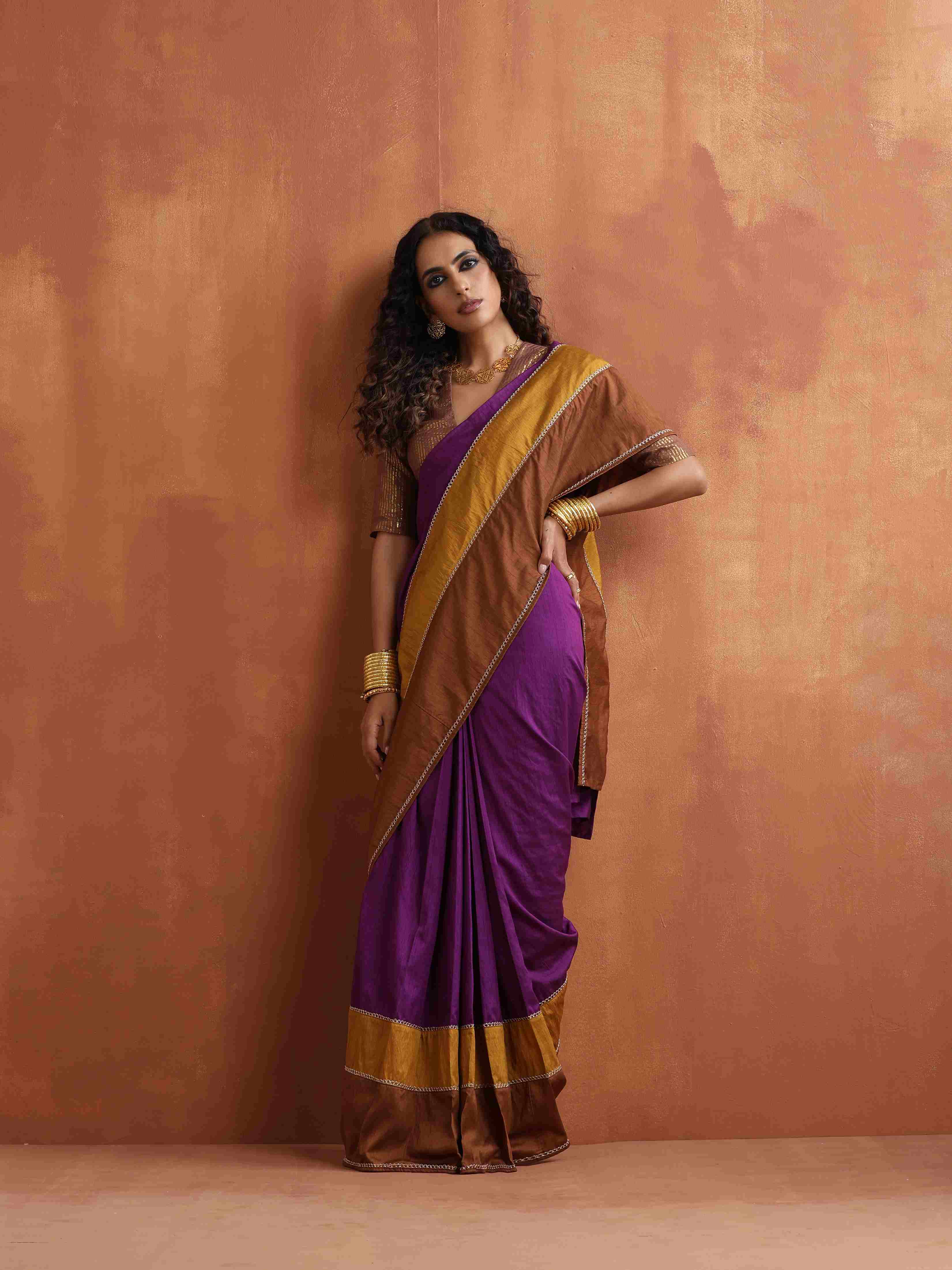 trueBrowns Purple Silk Ready To Wear Saree - Distacart