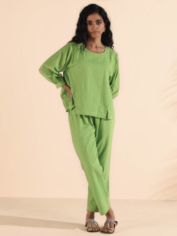 trueBrowns Green Cotton Dobby Short Co-ord Set - Distacart