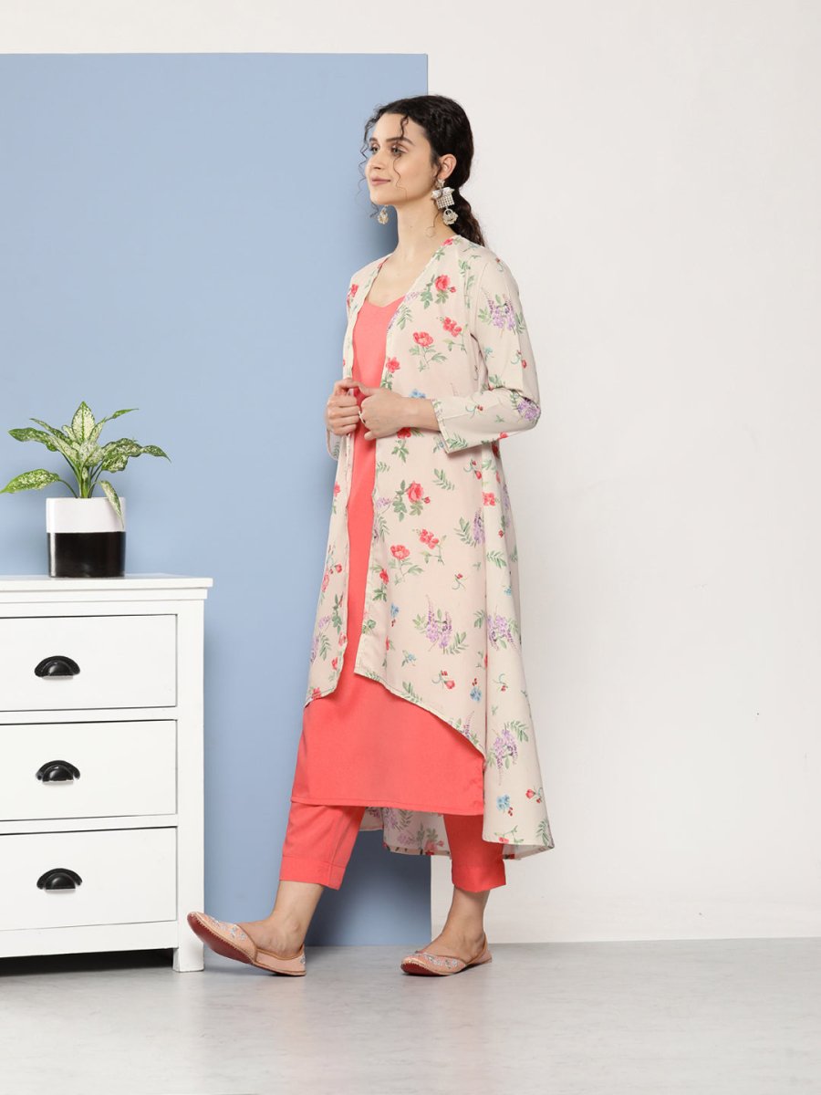 Ahalyaa Women Pink Floral Gotta Patti Kurta with Trousers - Distacart