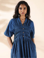 Thumbnail for trueBrowns Blue Cotton Dobby Dress - Distacart