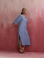 Thumbnail for trueBrowns Sky Blue Cotton Dobby Dress - Distacart