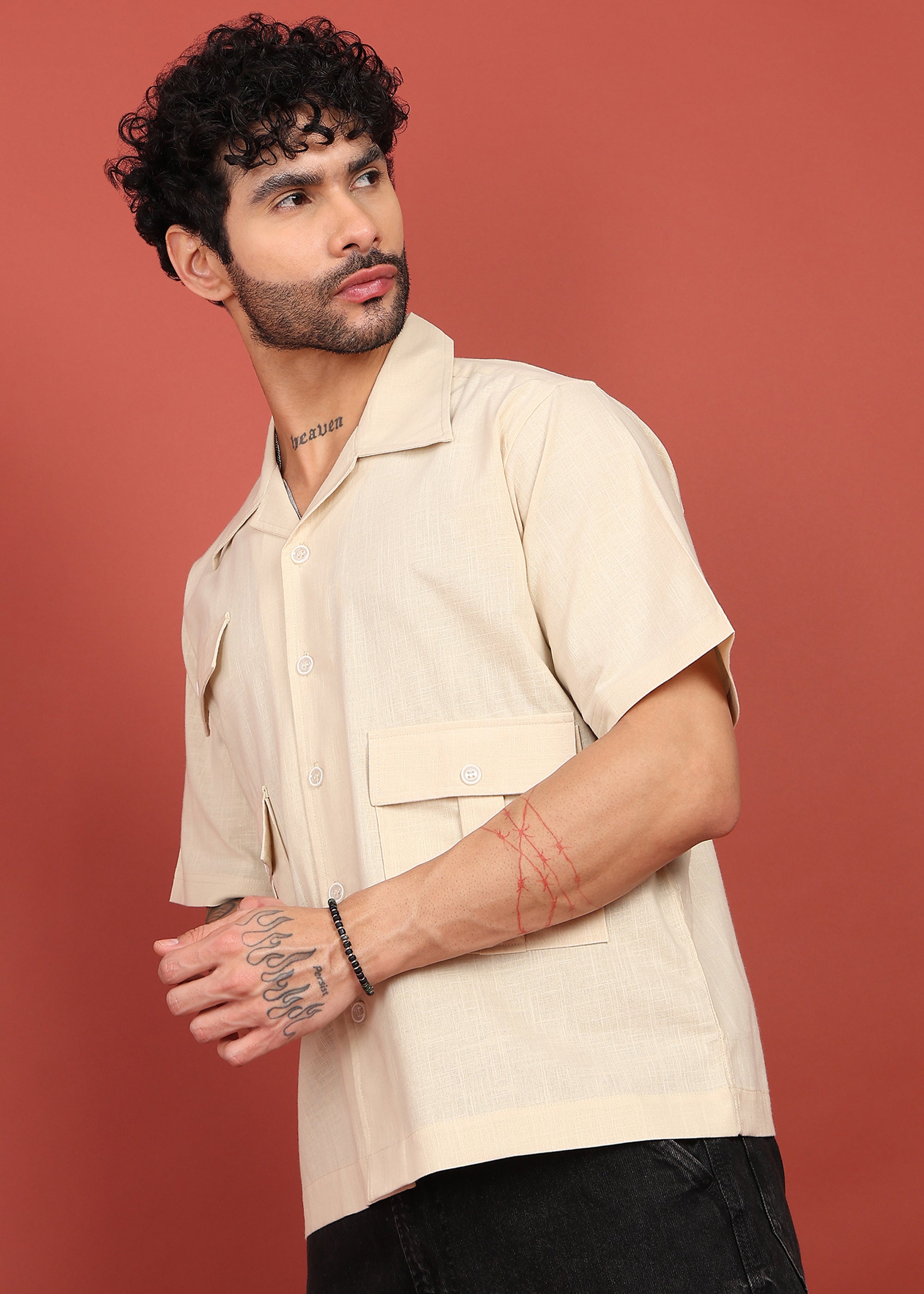 Fabmade Men’S Cream Shirt With 3 Pockets – Relaxed Fit - Distacart