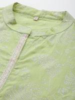 Thumbnail for Ahalyaa Mandarin Collar Floral Printed Tunic with Lace Inserts Detail - Distacart