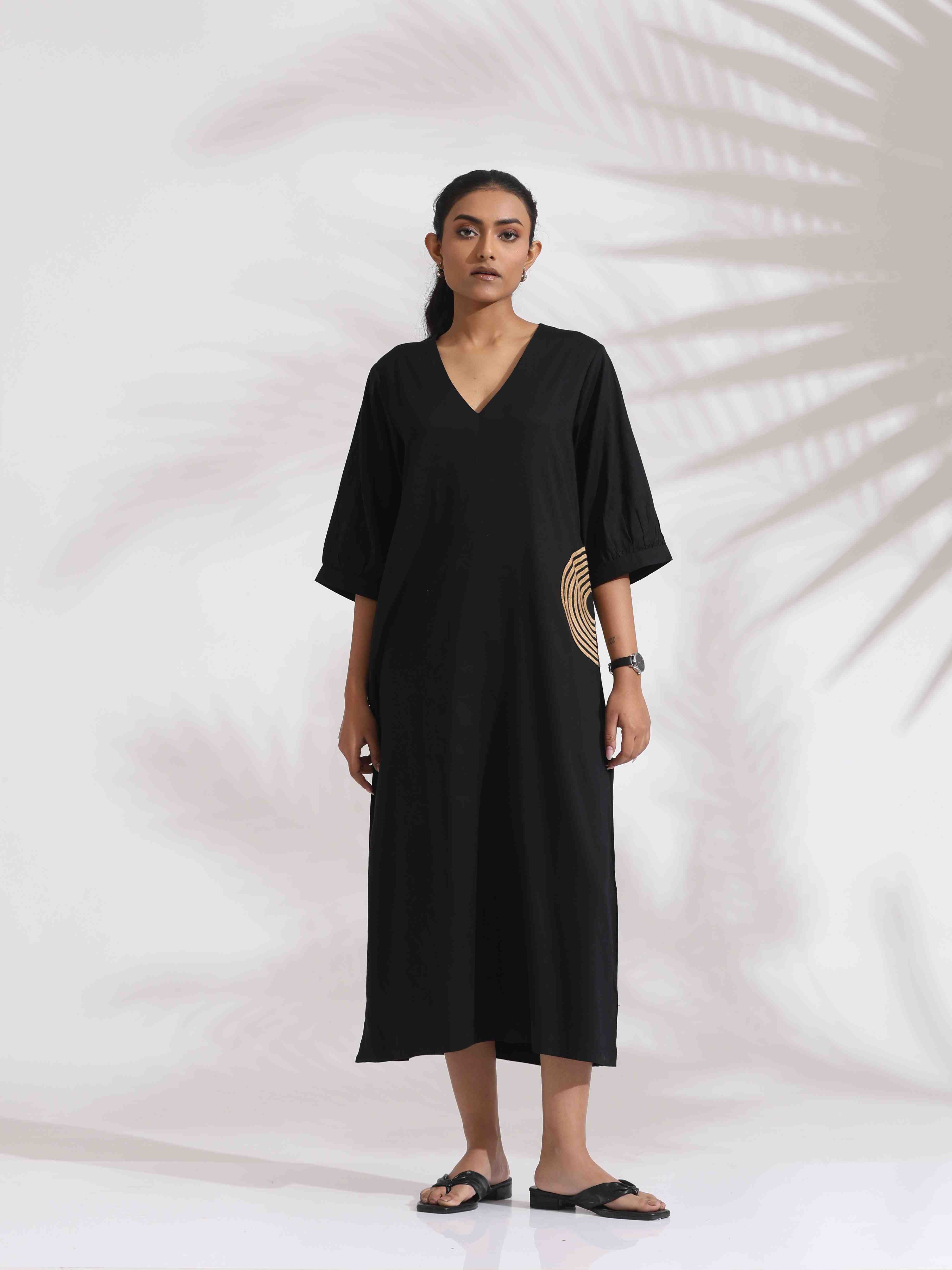 trueBrowns Black Cotton Embroidered Dress - Distacart