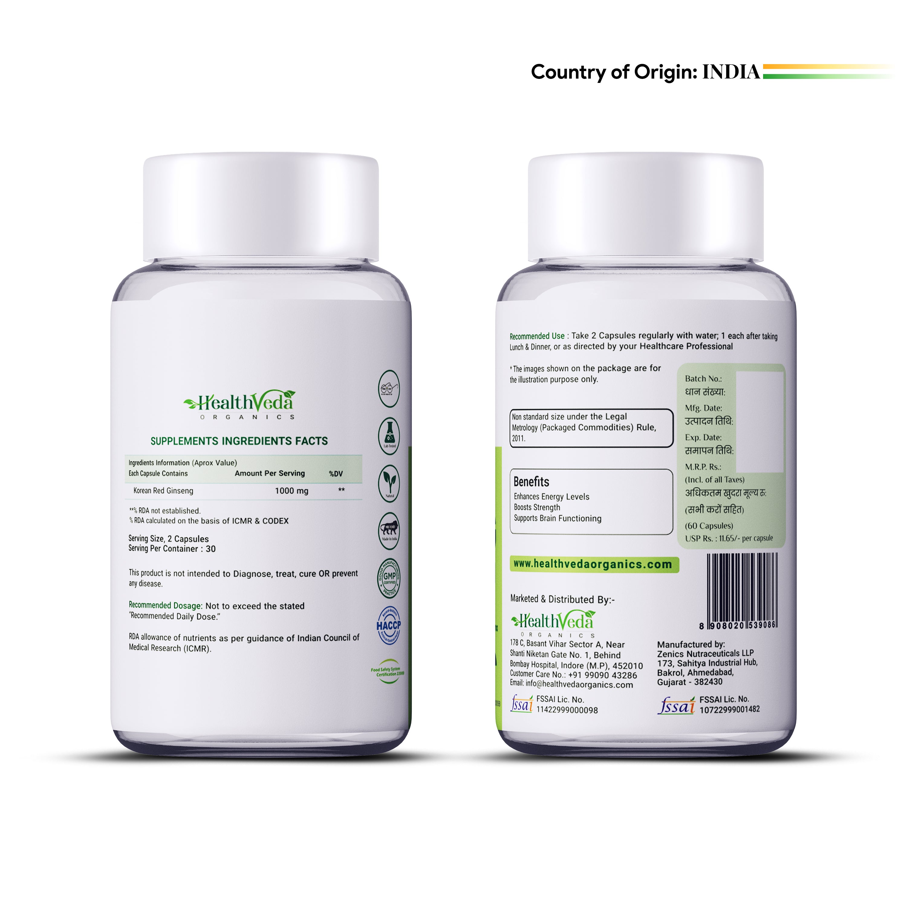 Health Veda Organics Plant Based Korean Red Ginseng Capsules - Distacart