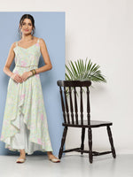 Thumbnail for Ahalyaa Women Sea Green Floral Printed Empire Gotta Patti Kurta with Trousers - Distacart