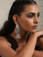 Thumbnail for trueBrowns Silver Tone Floral Jhumka Earrings - Distacart