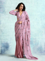 Thumbnail for trueBrowns Light Mauve Printed Velvet Ready to Wear Saree - Distacart