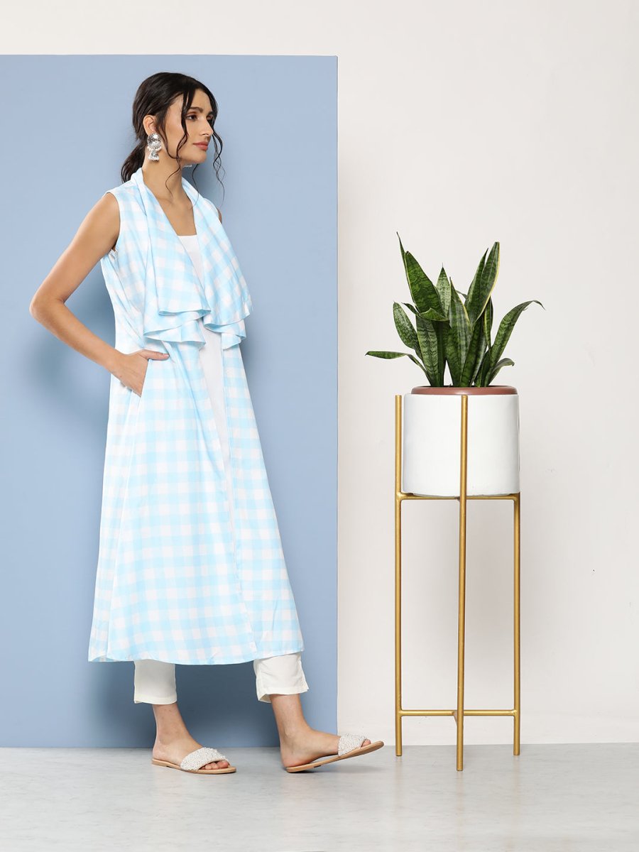 Ahalyaa Women Blue & White Checked Kurta - Distacart