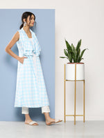 Thumbnail for Ahalyaa Women Blue & White Checked Kurta - Distacart