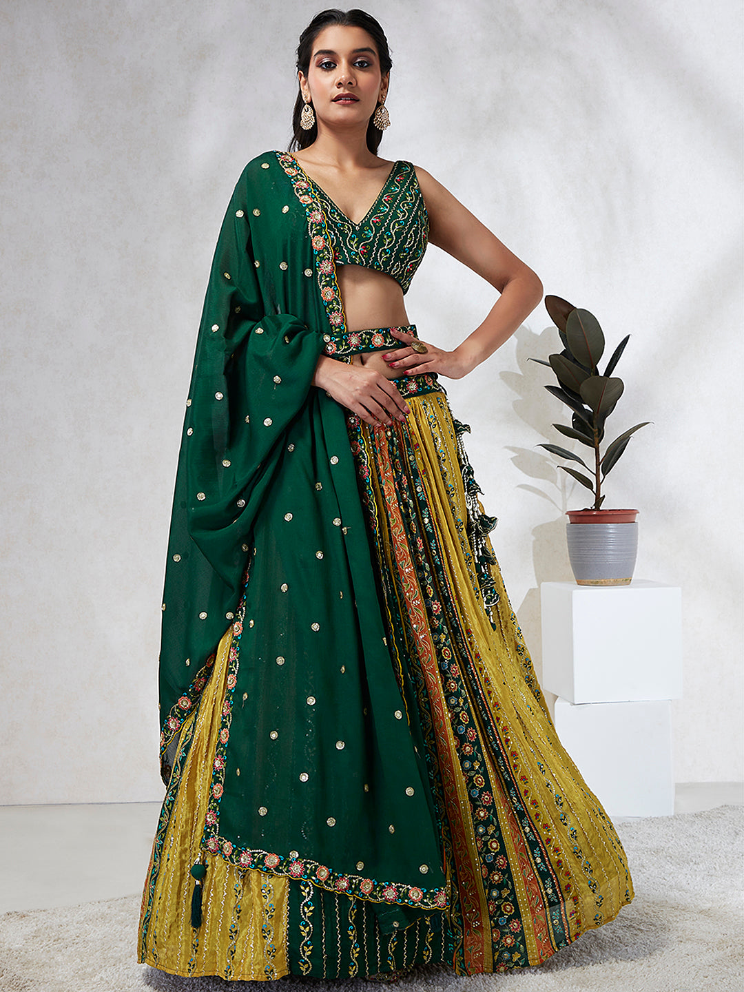 House of Panchhi Navy Blue Pure Georgette Sequins And Thread Embroidery Lehenga Choli & Dupatta - Distacart