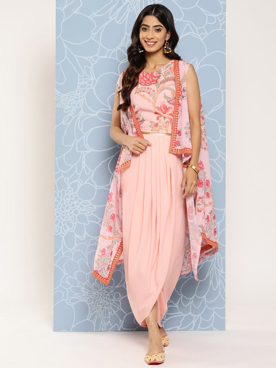 Ahalyaa Floral Printed Ethnic Co-Ords With Jacket - Distacart