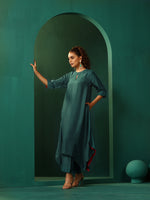 Thumbnail for trueBrowns Teal Silk Handkerchief Kurta Pant Set - Distacart