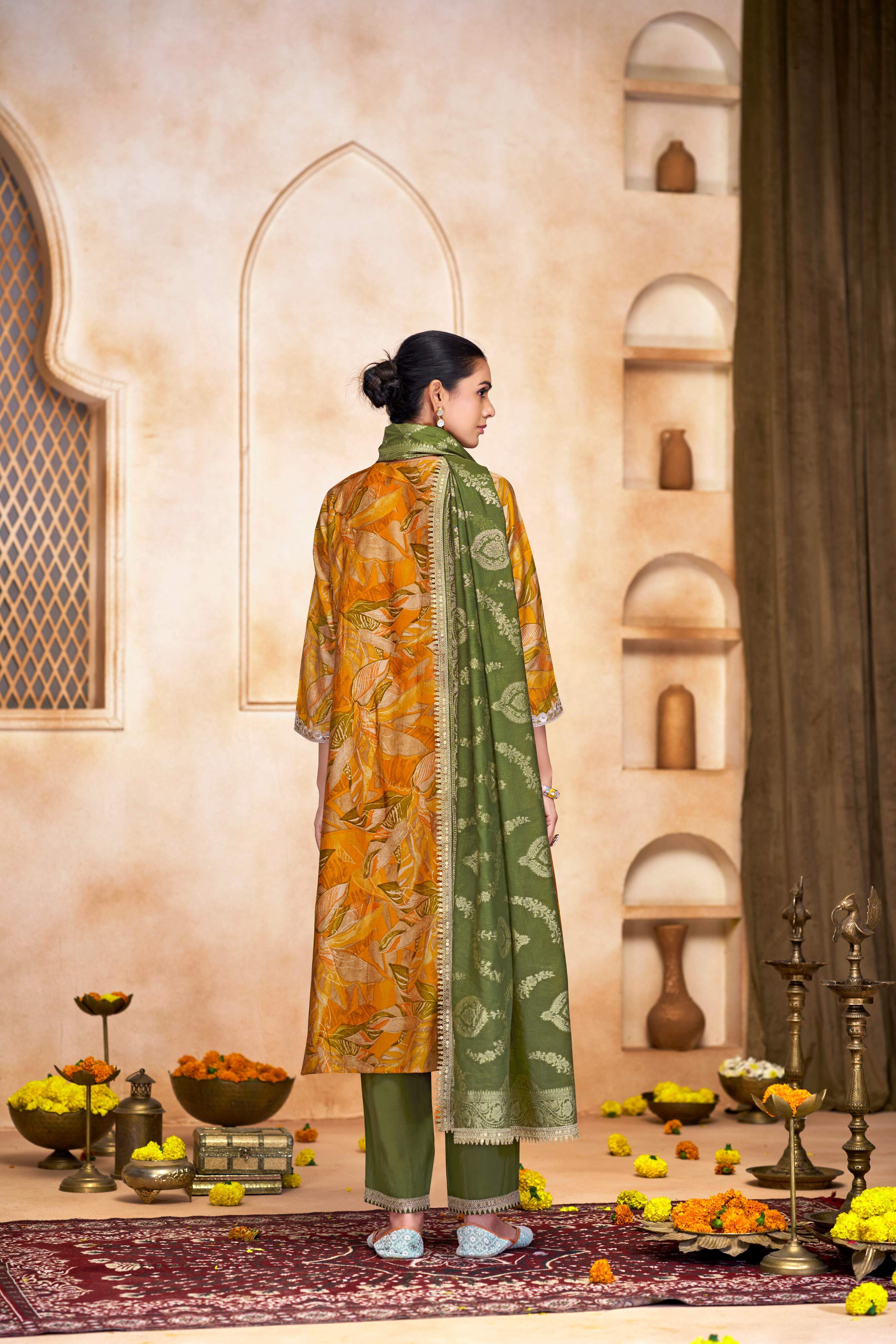 BulBul Rashmi Printed Mustard Kurta Set with Dupatta