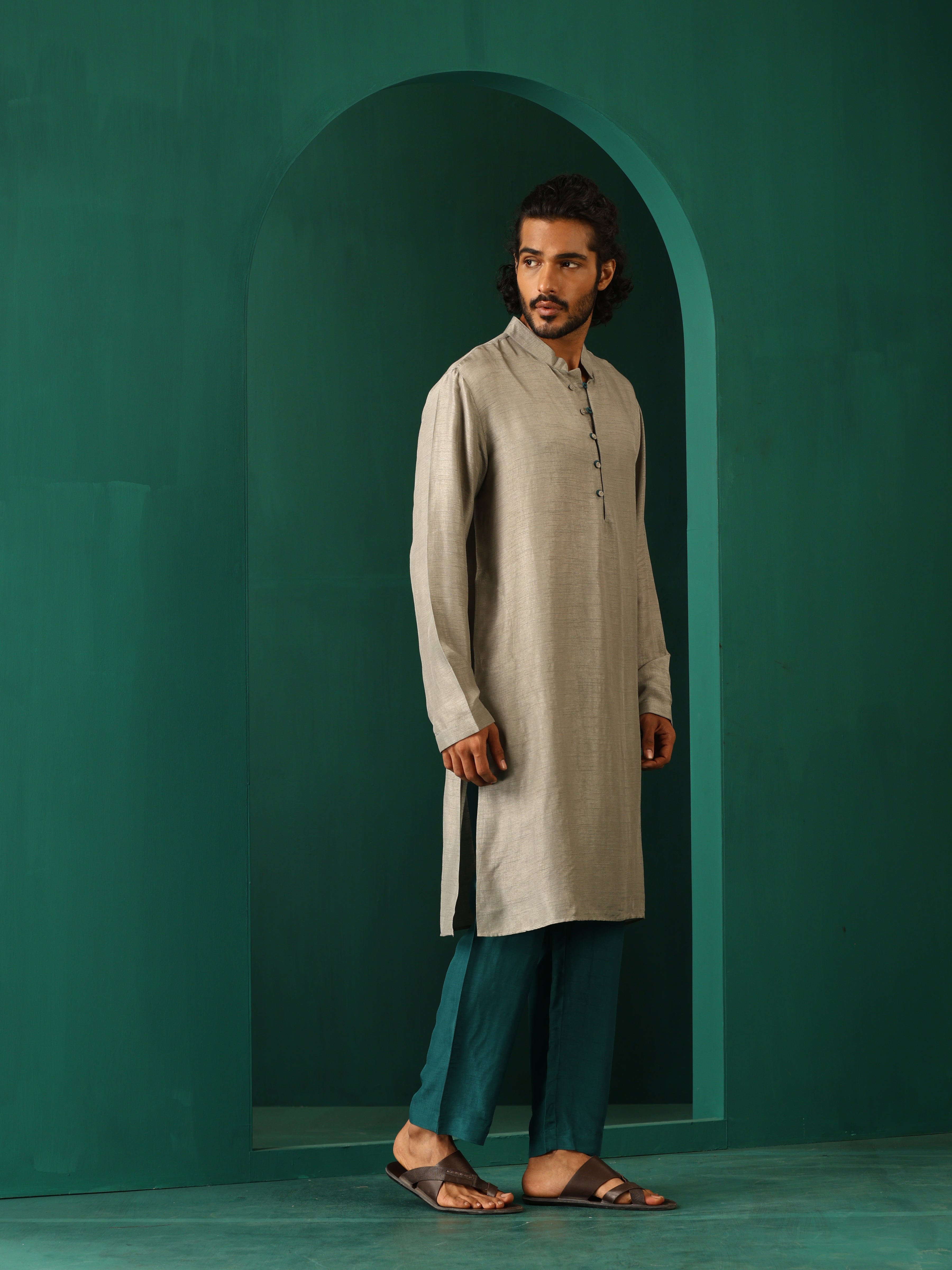 trueBrowns Men's Grey Silk Long Kurta - Distacart