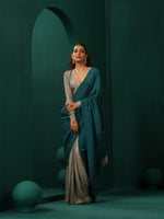 Thumbnail for trueBrowns Teal Grey Silk Ready to Wear Saree - Distacart