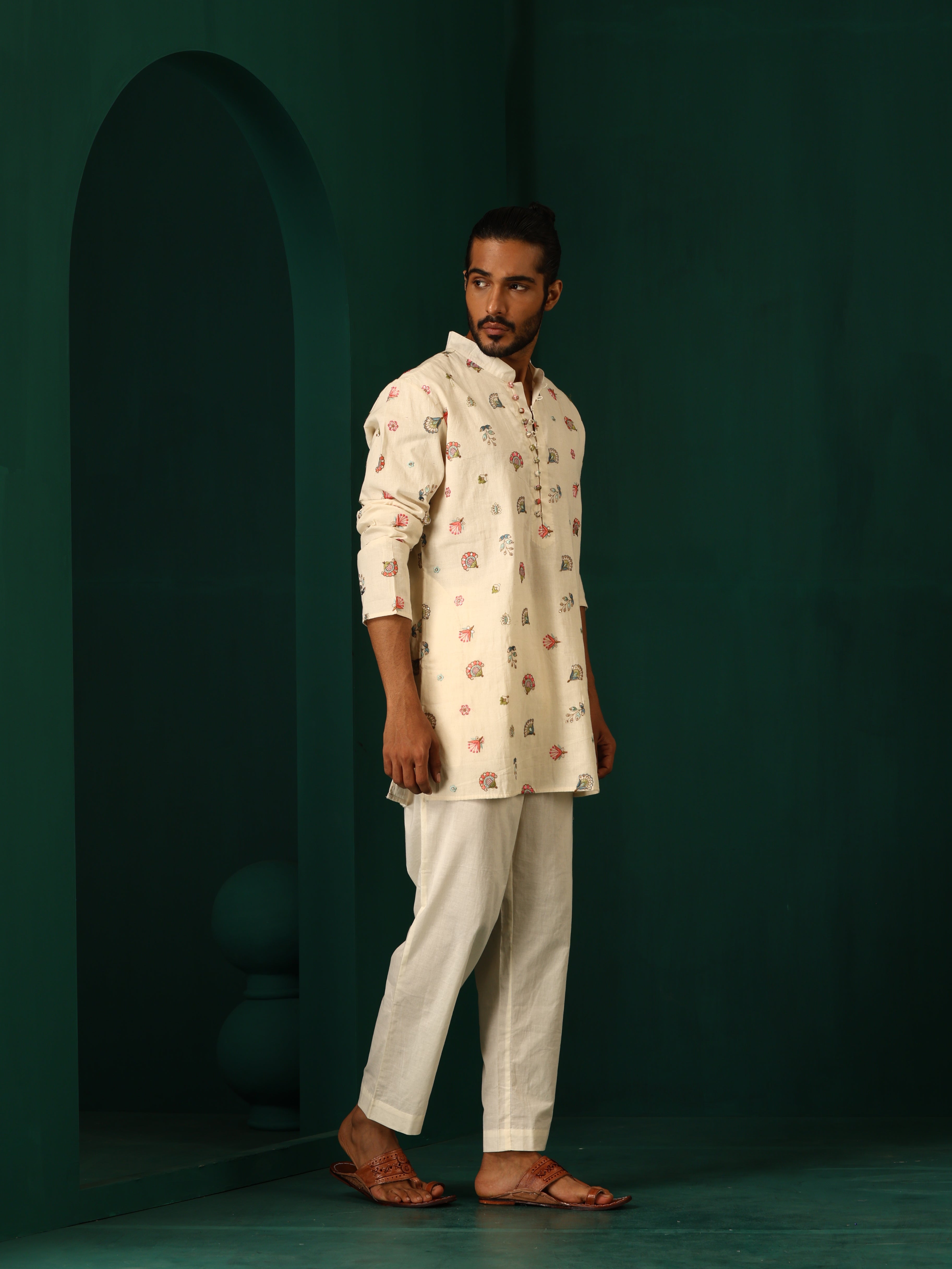 trueBrowns Men's Ivory Multi color Floral Cotton Co-ord Set - Distacart