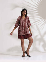 Thumbnail for trueBrowns Brown Cotton Print Jacket Top & Short Co-ord Set