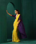 Thumbnail for trueBrowns Yellow Purple Muslin Silk Ready to Wear Saree - Distacart