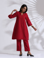Thumbnail for trueBrowns Maroon Slub Kurta Co-ord Set
