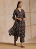 trueBrowns Black Fish Bagru Print Cotton Angrakha Pant Set - Distacart