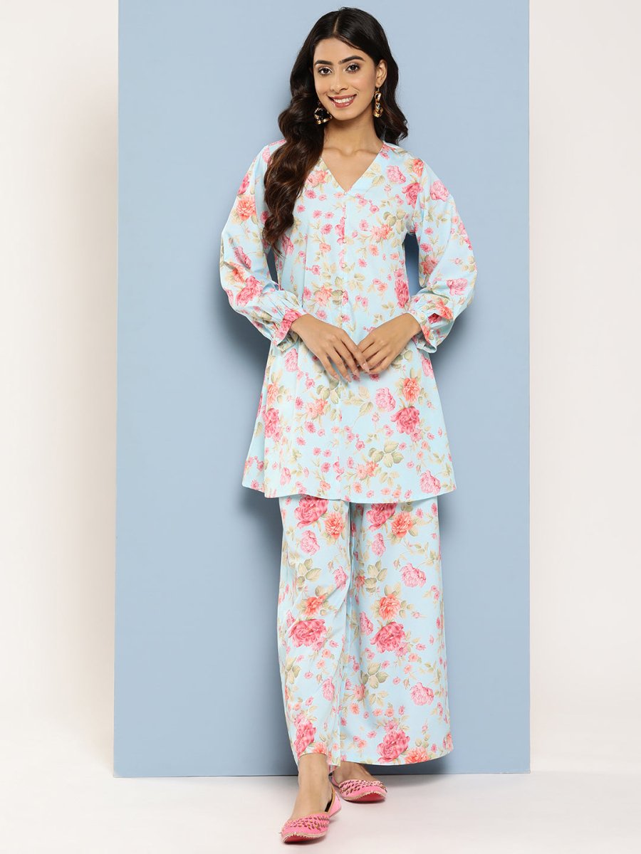 Ahalyaa Women Floral Printed Regular Tunic with Palazzos - Distacart