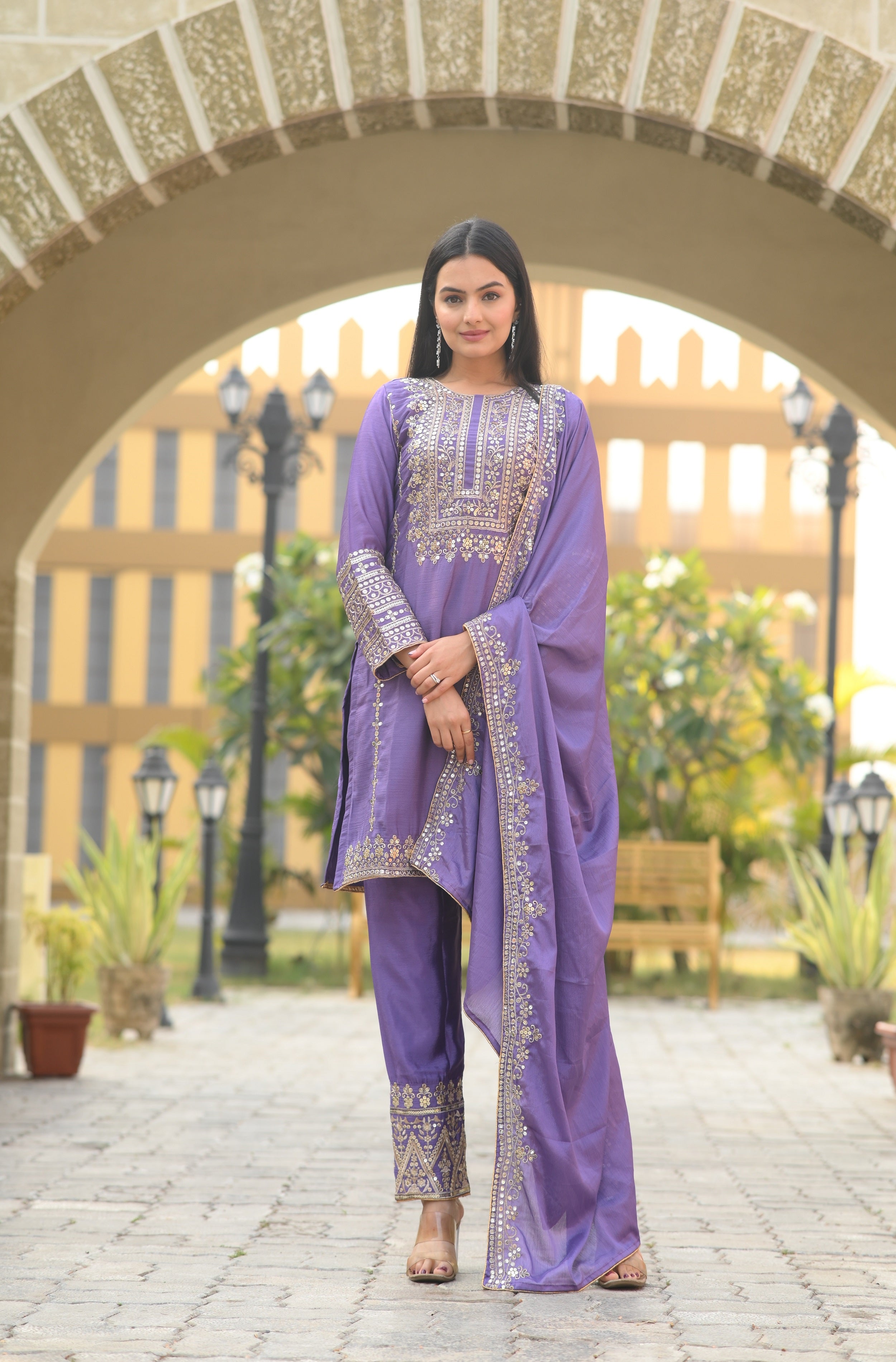 Teeya Creation Lavender Color Chinon Silk Heavy Embroidery Work Fully Stitched Salwar Suit - Distacart