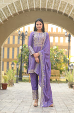 Thumbnail for Teeya Creation Lavender Color Chinon Silk Heavy Embroidery Work Fully Stitched Salwar Suit - Distacart