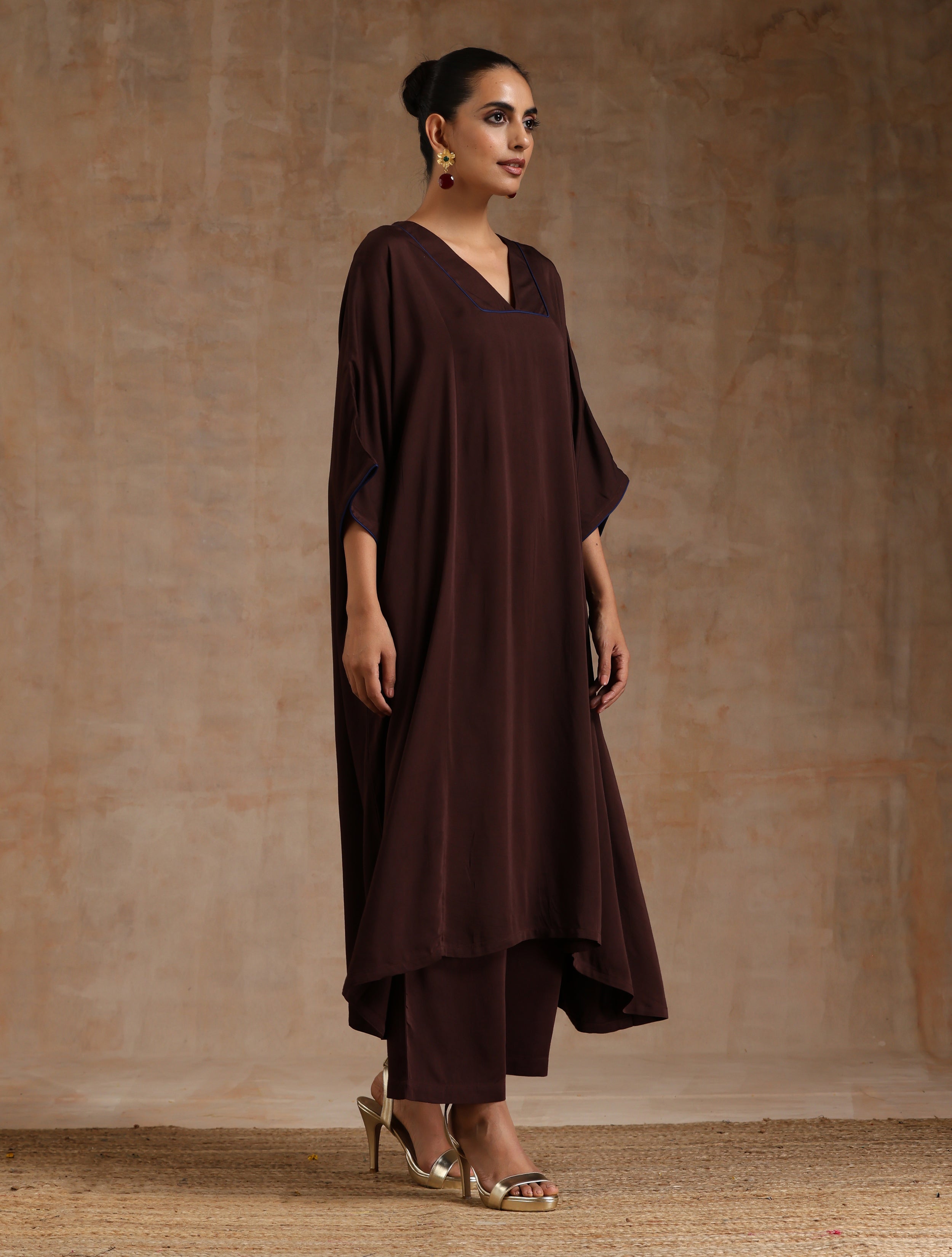 trueBrowns Cola Brown Modal Satin Oversized Kurta Set - Distacart