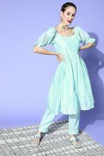 Thumbnail for Ahika Sky Blue Poly Chanderi Square Neck Kurta Set