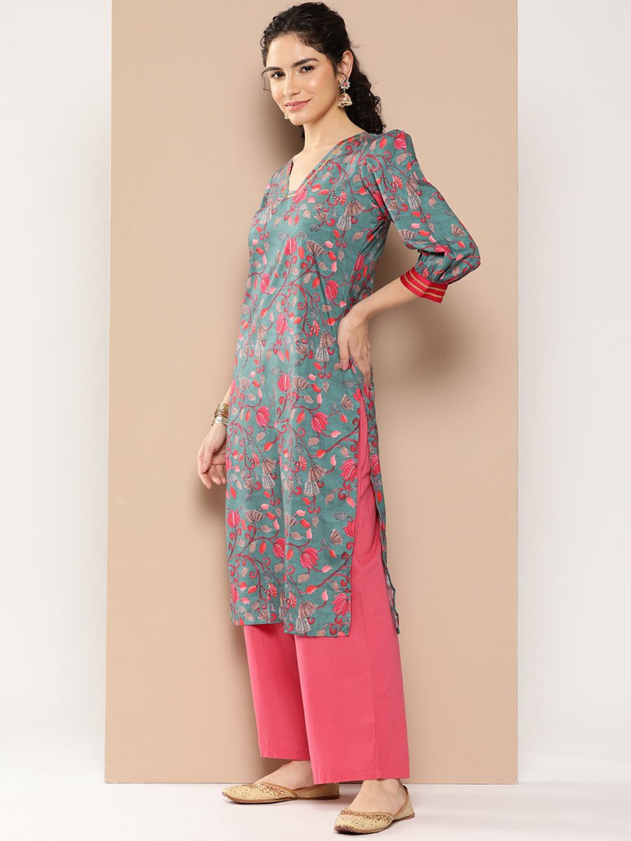 Ahalyaa Women Floral Printed Gotta Patti Floral Crepe Kurta - Distacart