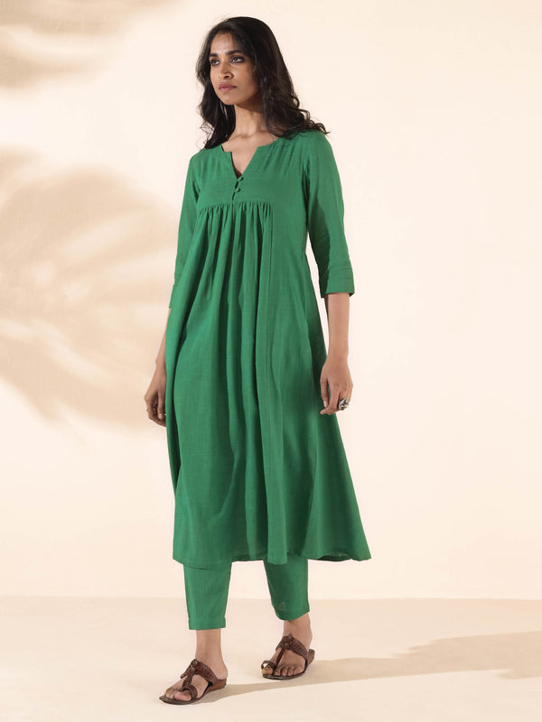 trueBrowns Green Cotton Long Kurta Pant Set - Distacart
