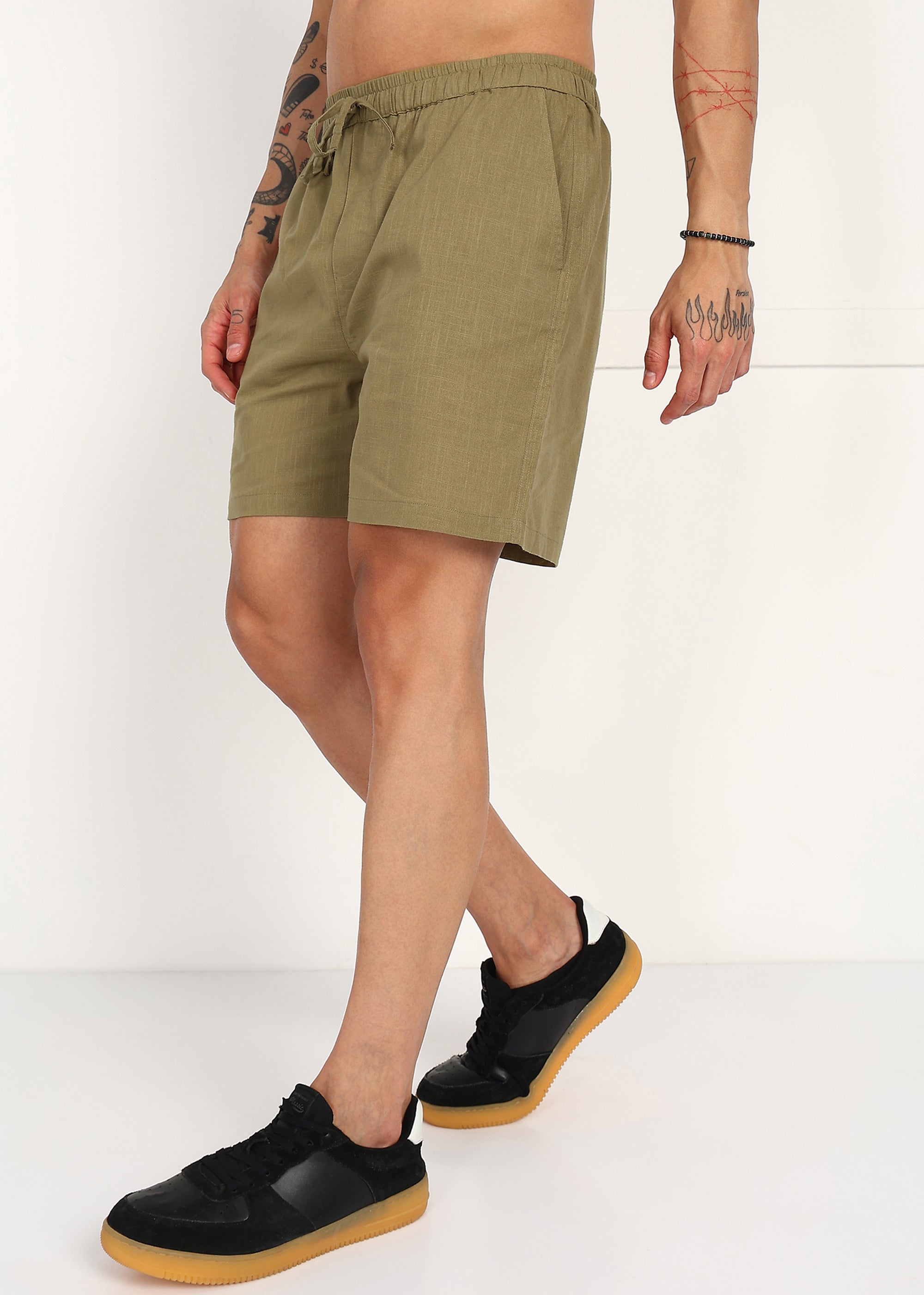 Fabmade Olive Ease Linen Shorts - Distacart