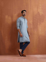 Thumbnail for trueBrowns Men's Blue Chanderi Kurta
