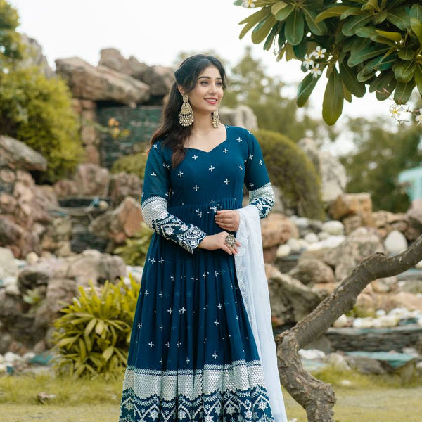 Yash Enterprise Navy Blue Fux Georgette With Emboidery Work Slwar Suits Stitched