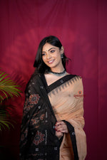 Thumbnail for khanduapata Beige & Black Dot Design Cotton Saree For Women