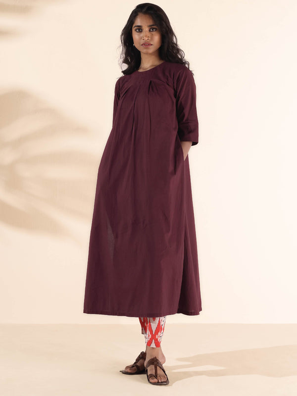 trueBrowns Maroon Cotton Ikat Slit Kurta Pant Set - Distacart
