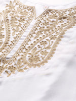 Thumbnail for Ahalyaa Women White Ethnic Motifs Embroidered Aari Work Pashmina Kurta with Salwar & With Dupatta - Distacart