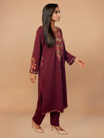Thumbnail for trueBrowns Maroon Embroidered Woollen Phiran Kurta Set