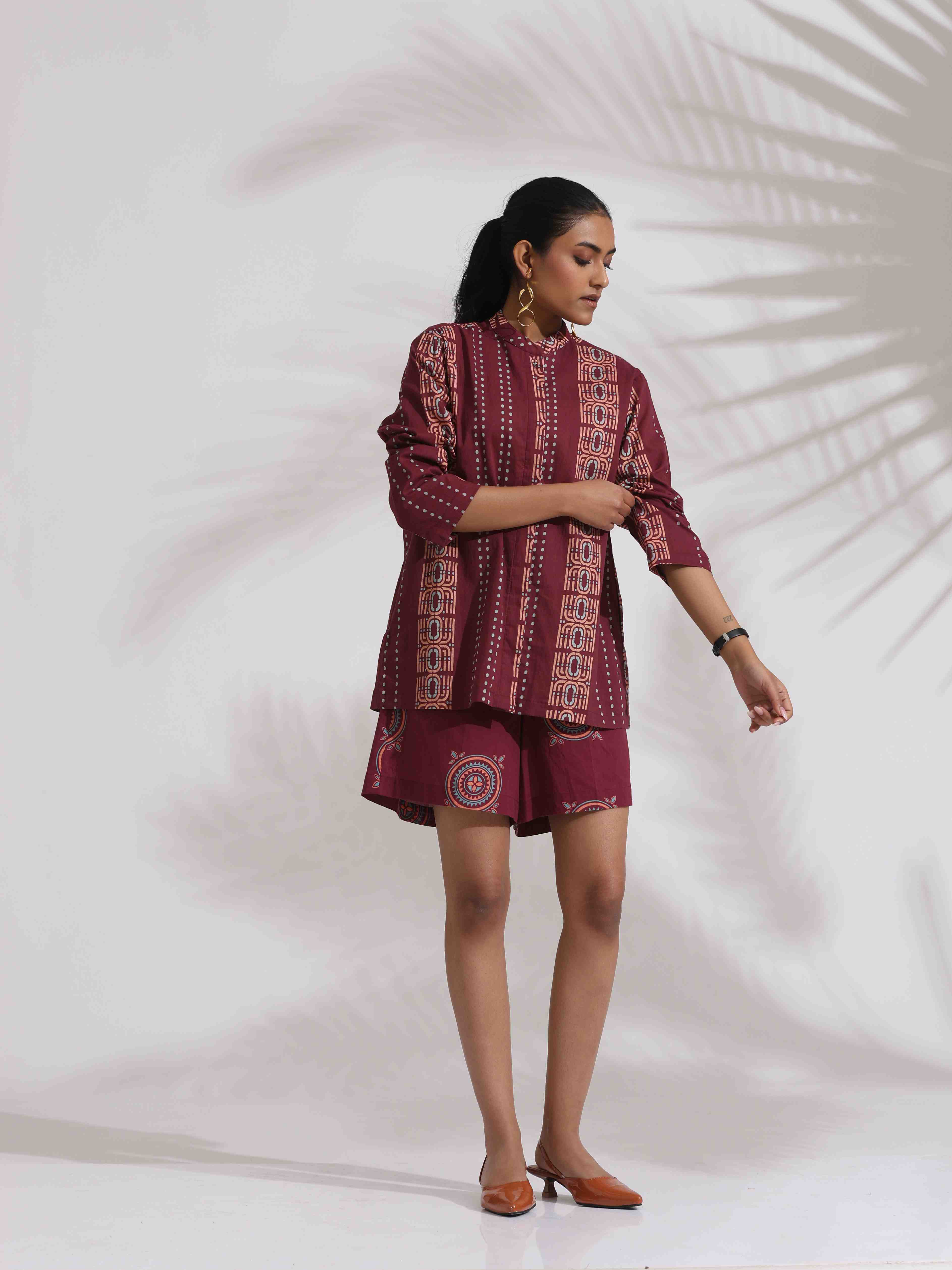 trueBrowns Purple Cotton Print Short Co-ord Set - Distacart