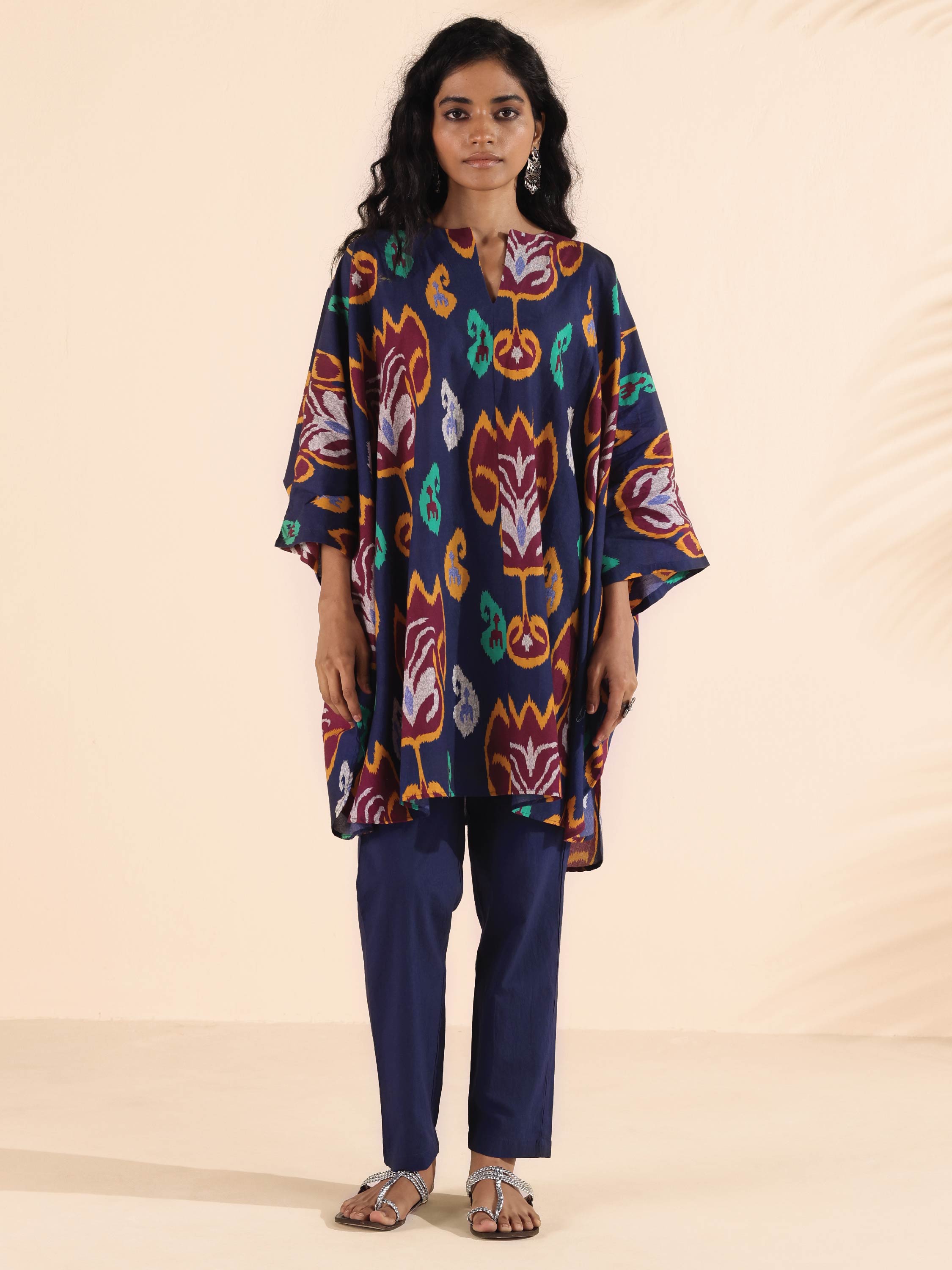 trueBrowns Purple Cotton Ikat Kaftan Co-ord Set - Distacart