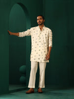 Thumbnail for trueBrowns Men's Ivory Blue Multi color Floral Cotton Co-ord Set - Distacart