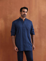 Thumbnail for trueBrowns Men's Blue Cotton Short Kurta