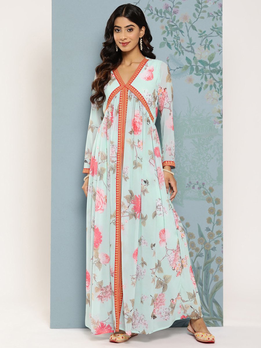 Ahalyaa Floral Printed Empire Kurta With Trousers - Distacart
