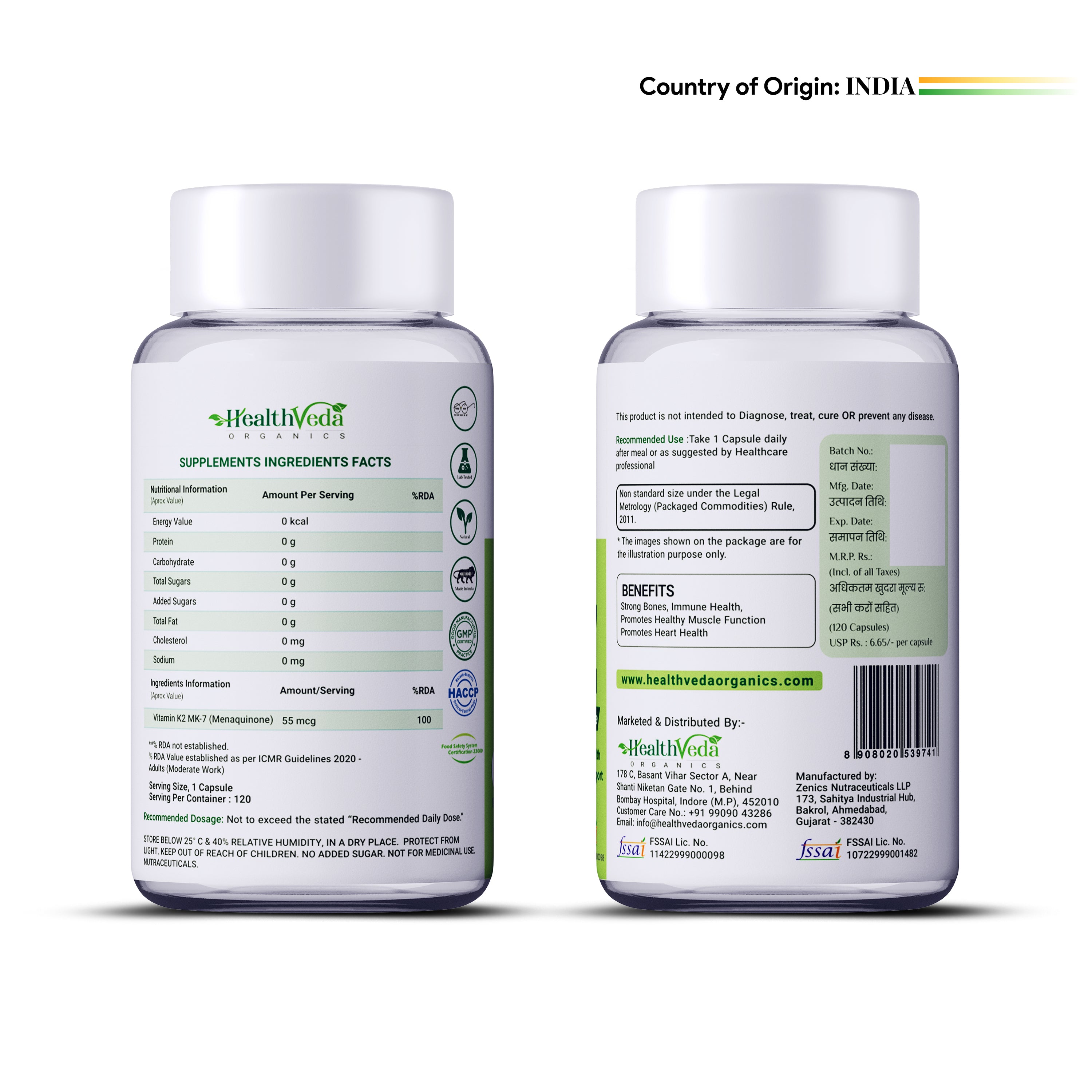 Health Veda Organics Vitamin K2 Capsules - Distacart