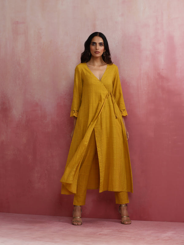 trueBrowns Mustard Cotton Dobby Kurta Set - Distacart