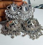 Thumbnail for Tehzeeb Creations Women's Silver Colour Oxidised Earrings With Kundan And Mirror Work - Distacart